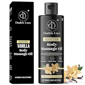 Organic – Vanilla Full Body Massage Oil – No Stain & Non-Sticky | with Fractionated Coconut Oil, Vanilla & Jasmin Oil | for Massage Therapy – 4.05 Fl Oz