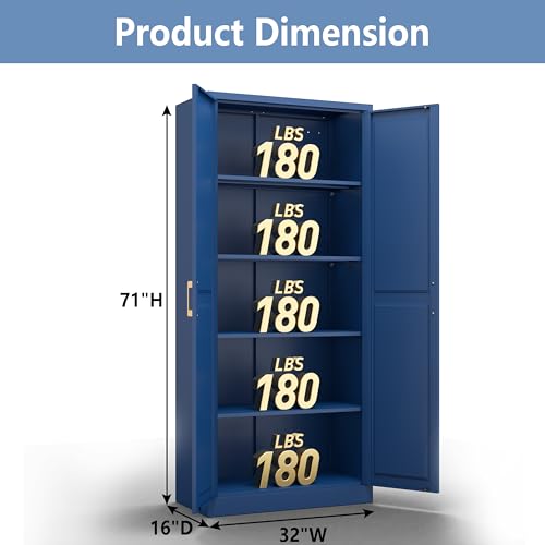 Image of Polup Kitchen Pantry Cabinet, 71 Inch Tall Metal Pantry Cabinet with Doors and Adjustable Shelves, Freestanding Food Cupboard, Storage Cabinets for Dining, Living Room, Navy Blue, Assemble Required