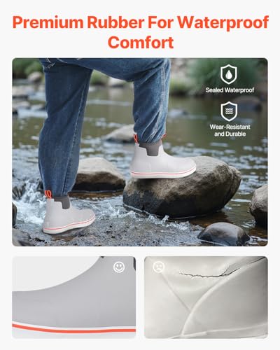 VEVOR Men's Deck Waterproof Fishing Rain, Anti-Slip Ankle Rubber Outdoor Work Shoes, Gardening Insulated Mud Boots Footwear, Lightweight & Durable, for Manufacturing, Farming, Size 9 US2