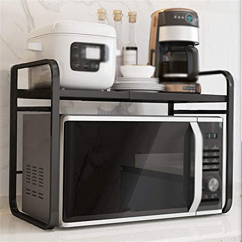 Support four micro-ondes rétractable et étagère rangement cuisine comptoir 2 niveaux