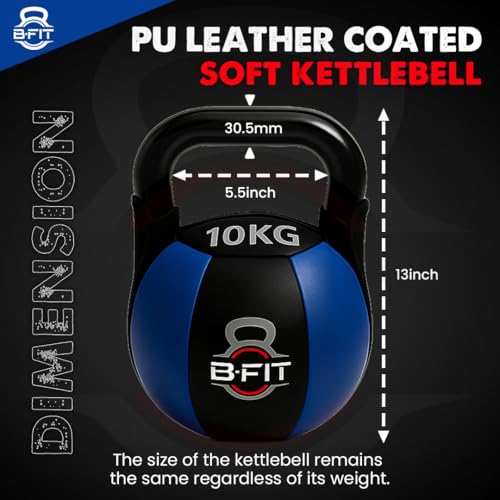 Image of B Fit PU Leather Premium Soft Kettlebell with Handle for Weightlifting, Conditioning, Strength and core Training (10 Kg)