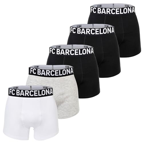 FC Barcelona Boxershorts Herren 5er Pack Offizielles Lizenzprodukt | Unterhosen Set | Fangeschenk Männer| Schwarz/Grau/Weiß XXL