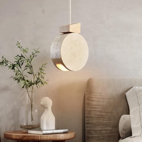 Lámparas colgantes wabi-sabi de travertino beige y madera para pasillos 5