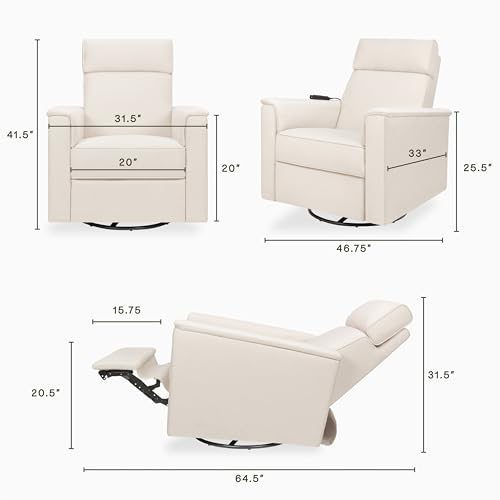 Image of Namesake Willa Deluxe Power Recliner Glider, Performance Cream Eco-Weave | GREENGUARD Certified Recliner w / 270 Swivel - Built-in USB Charging Port w / Heat & Massage - Water & Stain Resistant Fabric