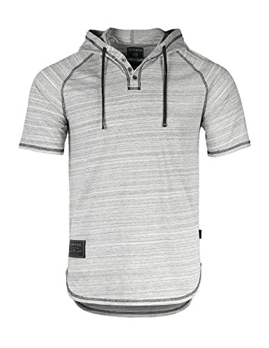 ZIMEGO Short Sleeve Raglan Hooded Henley Round Bottom Activewear Fashion Hoodie,Space Gray,XX-Large