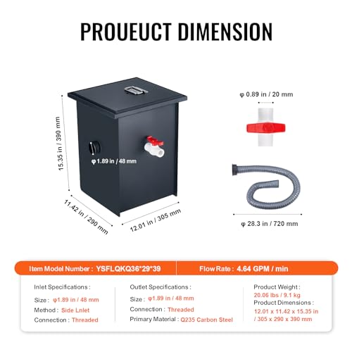 Vevor COMMERCIAL GREASE TRAP 8 LBS Commercial Grease Trap, 8 Lbs Grease Interceptor, Side Inlet Interceptor, Under Sink Carbon Steel Grease Trap, 4.6 Gpm Waste Water Oil-Water Separator, For Restaurant Canteen Home Kitchen thumb #6