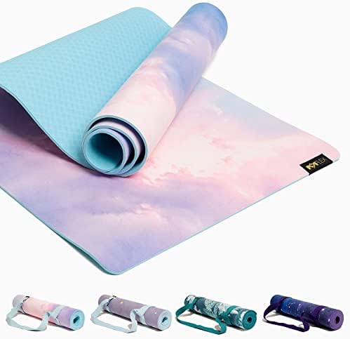 POPFLEX by Blogilates Heart in the Clouds Vegan Suede Yoga Mat With Strap - Ultra Absorbent Exercise Mat - Non Slip Yoga Mat - Large Yoga Mat for Women - Wide Yoga Mat, Thick Texture for Support