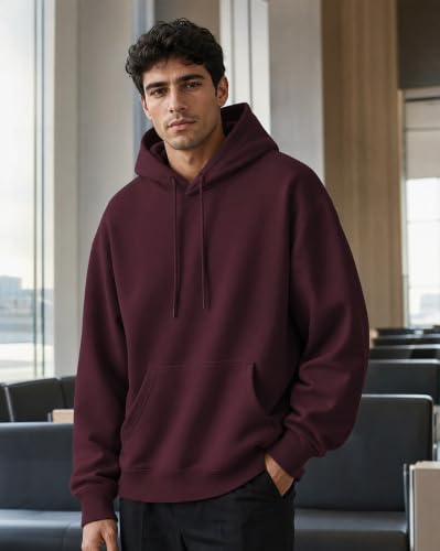 Image of NOBERO Oversized Solid Hooded Sweatshirt for Men | Oversized Hoodie for Men | Hooded Pullover | Cotton Rich Printed Hoodie 280 GSM Fleece