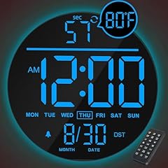 JALL 10 " Large Digital Wall Clock, with Remote Control, Timmer, Dimmer, LED Display, 8 RGB Color