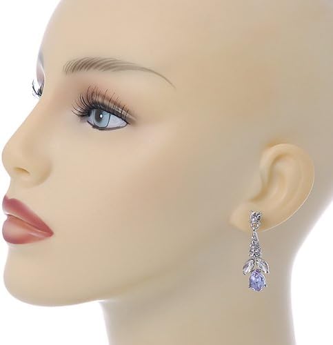 Clear/Amethyst Crystal Drop Earrings/Rhodium Plated/ 37mm L, silver, white / ivory, purple - Image 4