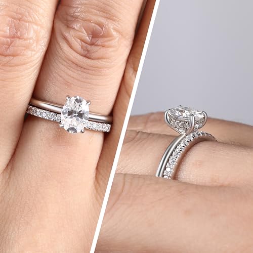 SILVERNANA Oval Moissanite Engagement Ring for Women Sterling Silver Solitaire Moissanite Rings 1.5 Carat Oval Cut Moissanite Promise Wedding Ring Size 7.5 — view 3