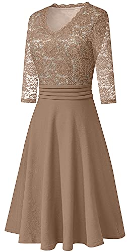 Image of HOMEYEE Women's Chic V-Neck Lace Patchwork Flare Party Dress A062