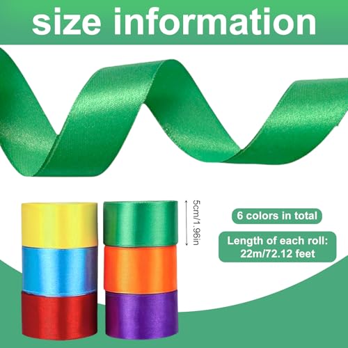 Zyiphor 6 Farben Satinband 50mm x 22m Seidenbänder Bunt Geschenkband Breit Schleifenband für Geschenkverpackungen Basteln DIY Nähen Haarschleife Geburtstag Stuhl Party