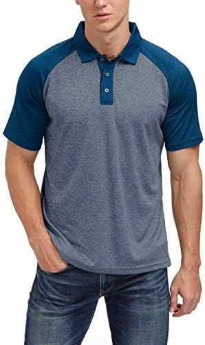 Men's Casual Short Sleeve Golf Polo Contrast Color Patchwork Pique Shirts Tops(Royal Blue-Blue,L)