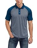 Men's Casual Short Sleeve Golf Polo Contrast Color Patchwork Pique Shirts Tops(Royal Blue-Blue,L)