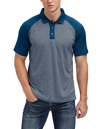 Men's Casual Short Sleeve Golf Polo Contrast Color Patchwork Pique Shirts Tops(Royal Blue-Blue,L) #TOP20