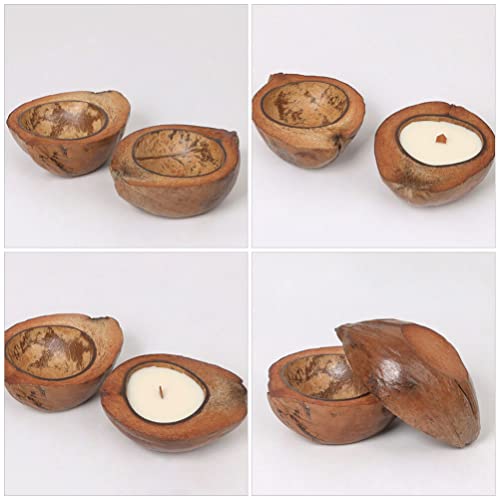 Coconut Tea Light Holders 2Pcs Coconut Shell Candle Holders Votive Tealight Candle Holders Coconut Bowl Candles Making Containers For Tropical Luau Hawaiian Table Decorations #TOP5