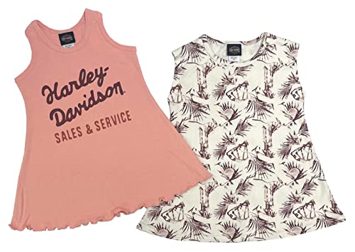 Harley-Davidson Little Girls' 2-Pack Toddler Summer Dresses Set - Pink & Beige