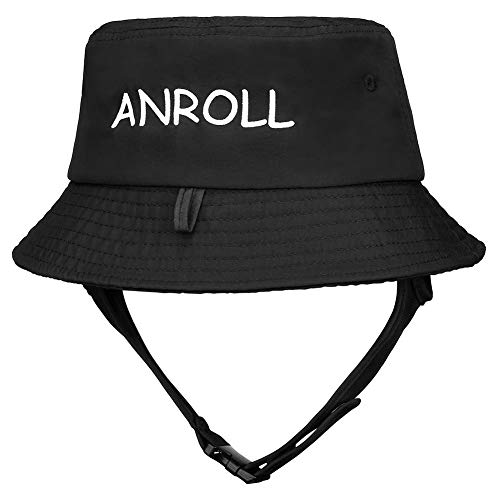 Anroll Surfing Bucket Hats with Securing Chin Strap for Men and Women Surf Cap Fast Drying Black