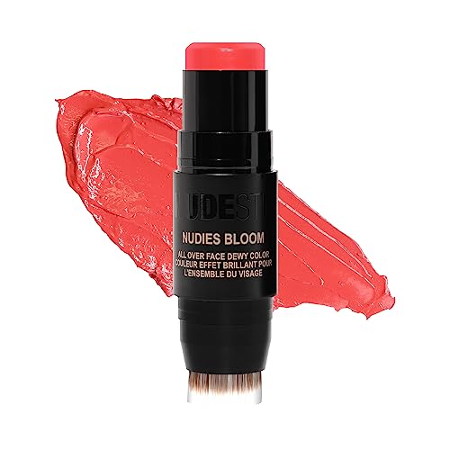 Nudestix Nudies Bloom Dewy and Radiant Cream Blush 3-in-1 All Over Face Colour For Cheeks, Eyes and Lips w/Blending Brush (Poppy Girl)
