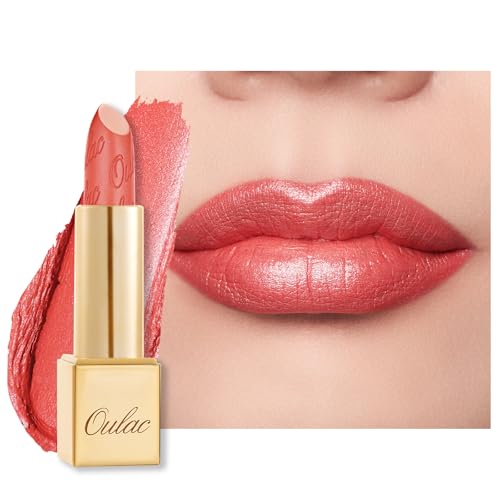 Oulac Batom coral mate, efeito de brilho metálico, barras de lábios de longa duração, alta pigmentação, hidratação e conforto para os lábios, vegana, 4,3 g GM12 celeste