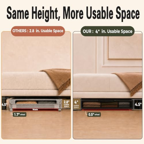 Image of Fokyfok 2 Pack Under Bed Storage with Wheels 4.5 inch Height | Metal Frame,Lid,Rolling Slim Under Bed Drawers for Shoes,Clothes,Shallow Underbed Storage,Under Couch Storage,Black