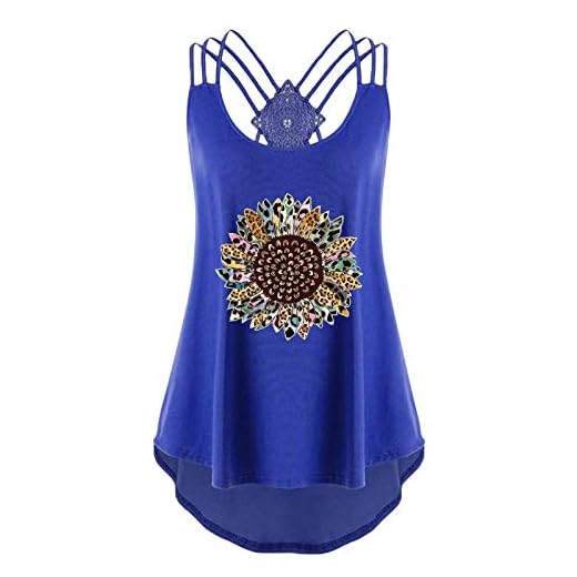 Linne Dam Solrosprint Ärmlösa bandage Väst Top Strappy Linne (XXL,1blå)