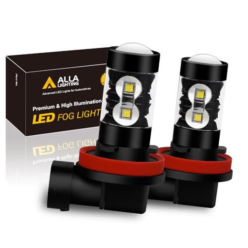 Alla Lighting 2400 Lumens H8 H11 LED Fog Lights Bulbs or DRL, 6000K Xenon White Super Bright H16 Fog Lamps Replacement for Cars, Trucks