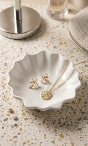 Image of TREETRUNK Handmade Concrete Sea Shell Trinket Tray | Jewellery /Makeup /Table Organizer l Home Decor l Candle Tray | Multipurpose (13.8x13.4x3.9cm) White