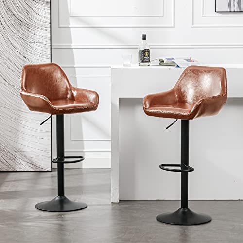 Okeysen Bar Stools Set Of 2, Adjustable Swivel Counter Height Barstools With Footrest Backrest, Modern Pu Leather Bar Stools With Arms, Bar Chair For Cafe Pub Kitchen Counter Dining Room(Orange) #TOP1