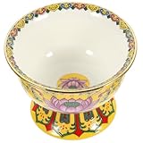 EXQUIMEUBLE Cuenco Decorativo de Esmalte Amarillo de 3.5 Pulgadas, Cuenco de Cerámica para Arroz y Agua Diseño de Flor de Loto, Suministro Budista para Decoración del Hogar y Espiritual
