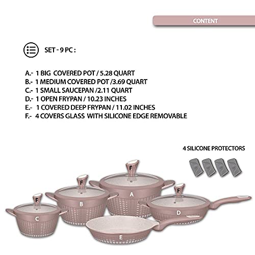 Kochstelle 9-piece Non Stick Marble Coating Premium PFOA Free Cookware Set, Casseroles, Pots and Fry Pans in Stylish Colors + Gift 2 sets of Silicone Protector 5 Gallery Image Kochstelle 9-piece Non Stick Marble Coating Premium PFOA Free Cookware Set, Casseroles, Pots and Fry Pans in Stylish Colors + Gift 2 sets of Silicone Protector 5 Gallery Image