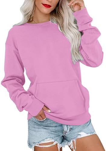 WNEEDU Damen Langarmshirts Lässige Sweatshirts mit Taschen