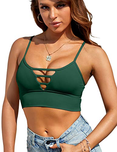 AngiMelo Longline Sport Bra for Women Camisole Workout Yoga Crop Top Strappy Padded Fitness Tank Shirts