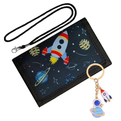 MigWoo Brustbeutel Kinder Weltraumdesign: Wasserdichter Geldbeutel für Jungen & Mädchen mit Schlüsselband, Mehrere Fächer aus Oxford-Material - Ideal für Schule, Reisen & Freizeit