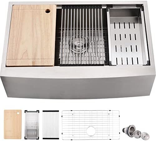 Kichae 33 Inch Workstation Kitchen Sink Ceramic Farmhouse Sink - 33"x20" - On Sale - Bed Bath - View #13
