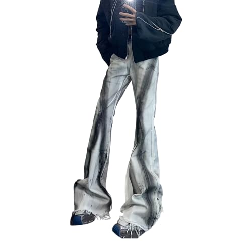 Baggy Jeans Men Grunge Graffiti Y2k Denim Pants Washed Two Tone Emo Streetwear Wide Leg Jeans Men Relaxed Fit