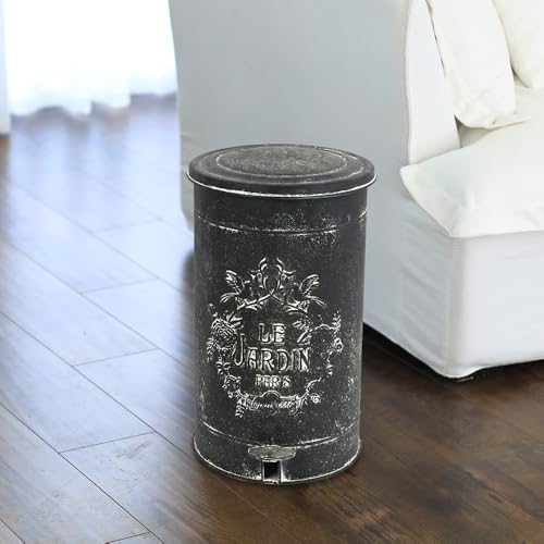Image of Z&Z ornamentorum Retro Kitchen Trash Can with Lid 15 Liter /4Gallon and Pedal Round Touchless Garbage Cans with Flower and Bird Patterns Outdoor Trash Can for Kitchen Park Garden Black