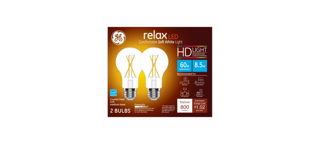 ge lighting 93129016 led light bulbs, a19, 800 lumens, 8.5-watts, 2-pk. - quantity 1