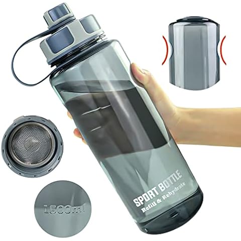 Petfu Trinkflasche Sport Wasserflasche 1,5L Water Bottle BPA-Frei,Auslaufsicher Sportflasche mit Filter Cover