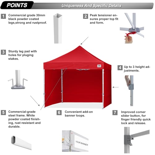 Image of ABCCANOPY Easy Pop Up Canopy Tent with Sidewalls Commercial -Series, Red