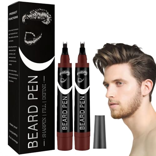 2PCS Beard Pencil Filler with Fork Tip,Beard Filler Pen for Men,Beard and Eyebrow Filler,Beard Thickener for Men,Natural Enhancer to Fill,Shape and Define,Long Lasting,Beard Colouring For Men(Brown)