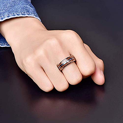Vakki Abalone Shell Tungsten Rings for Men Women 8mm Hawaiian Wood Wedding Bands Size 14