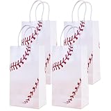 16 Pcs Baseball Gift Bags with Handles Baseball Party Favor Bags Baseball Party Candy Bags for Kids Sports Theme Birthday Party Baseball Birthday Party Favors Supplies Sports Party Decoration, white