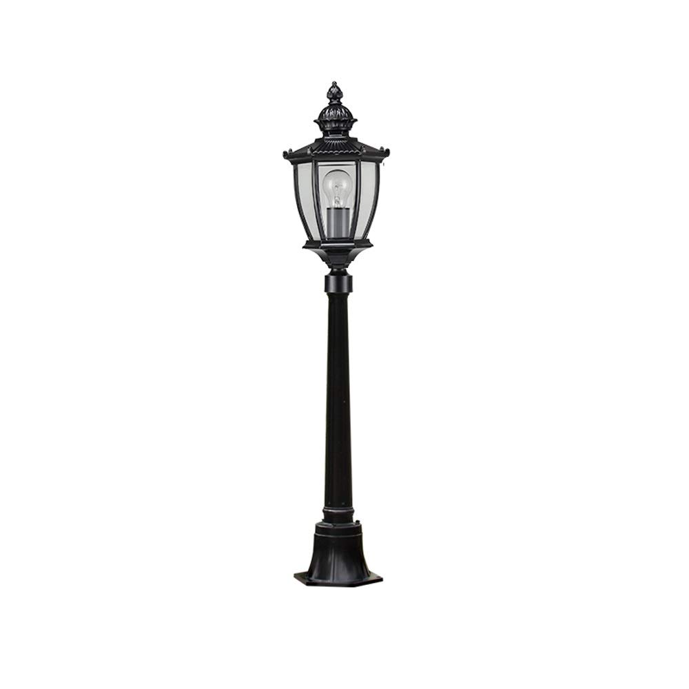 Latarnie zewnętrzne E27 Trawnik Szklana latarnia ogrodowa Europejska Retro Antyczna lampa kolumnowa zewnętrzna IP54 Wodoodporny odlew aluminiowy Uliczny filar,Czarny-wysokość 1,1 m