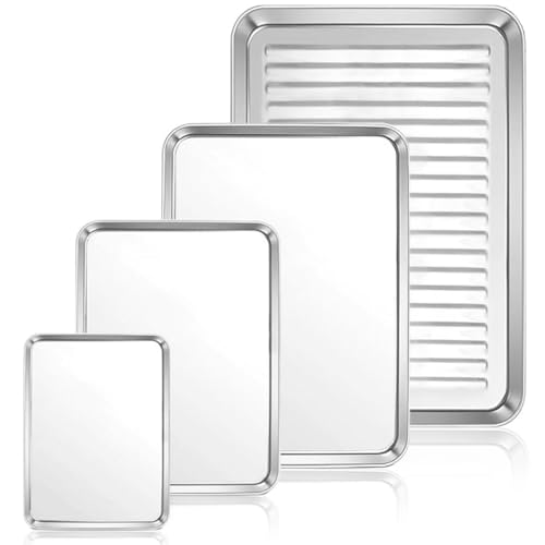 KITment Baking Sheet Set of 4, Stainless Steel Baking Tray Sheet Pan, 16/12.5/10.5/9 Inch, Cookie Baking Steel, Non Toxic & Easy Clean