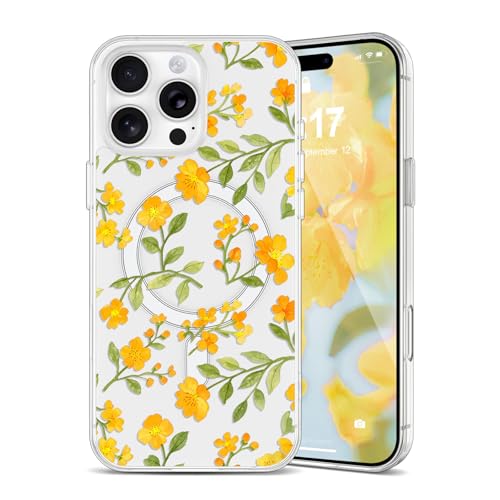 Coque iPhone 13 Pro magnétique transparente avec fleurs pour le bureau et les sorties