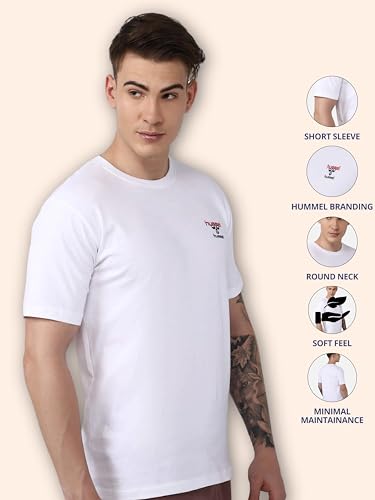 Image of hummel Champ Round Neck Cotton Rich Half Sleeve Solid Regular fit Cottonpoly T-Shirt for Men Comfortable Soft Breathable Fabric Stretchable for Everyday Use Ideal for Casualwear