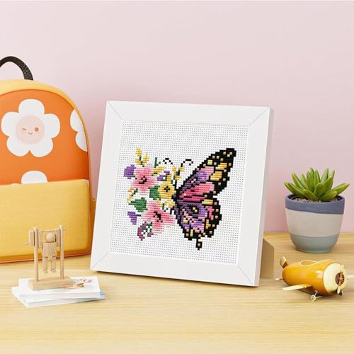 Image of Tiwabb Cross Stitch Kits for Adults Beginners,Butterfly Flower Stamped Cross Stitch Kits with Framed,Embroidery Kit for Beginners,Partial 11CT Cross-Stitch Arts and Crafts for Adults 7x7inch