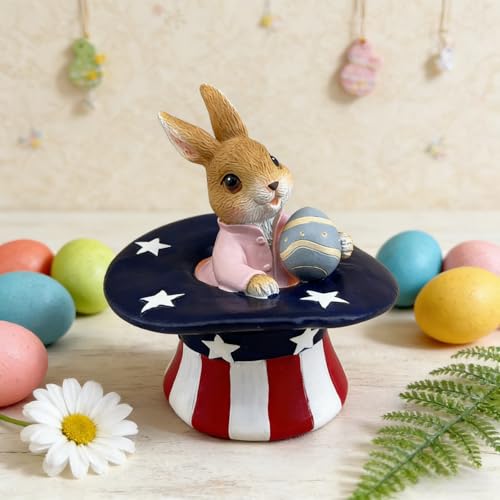 Estatua conejito de Pascua sombrero de mago en resina miniatura 6